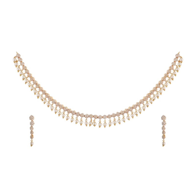 TARINIKA Green and White Cubic Zirconia(CZ) Indian Necklace Set with Earrings, Gold Plated Brass Fashion Indian Jewelry Gift for Women Bollywood Costume Jewellery (Stunning Delicate CZ) - Image 1