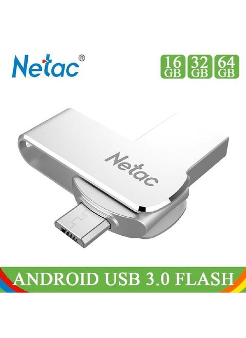 مقبس فلاش درايف بمنفذ Type-C USB مزدوج سعة 64 جيجابايت U782C_2 فضي