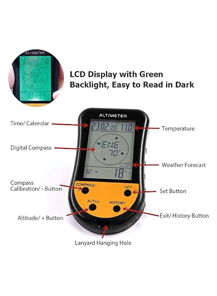 Green Tiger Electronic Digital Altimeter 8 in 1 Multifunction LCD Backlight Mini Altimeter Barometer Compass Thermometer Weather Forecast Clock Calendar for Outdoor Climbing Hiking Fishing - Image 2