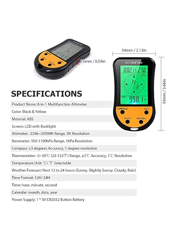 Green Tiger Electronic Digital Altimeter 8 in 1 Multifunction LCD Backlight Mini Altimeter Barometer Compass Thermometer Weather Forecast Clock Calendar for Outdoor Climbing Hiking Fishing - Image 5