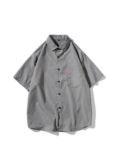 Generic 2022 New Mens Casual Short Sleeve Shirt Solid Loose Grey  - Image 1