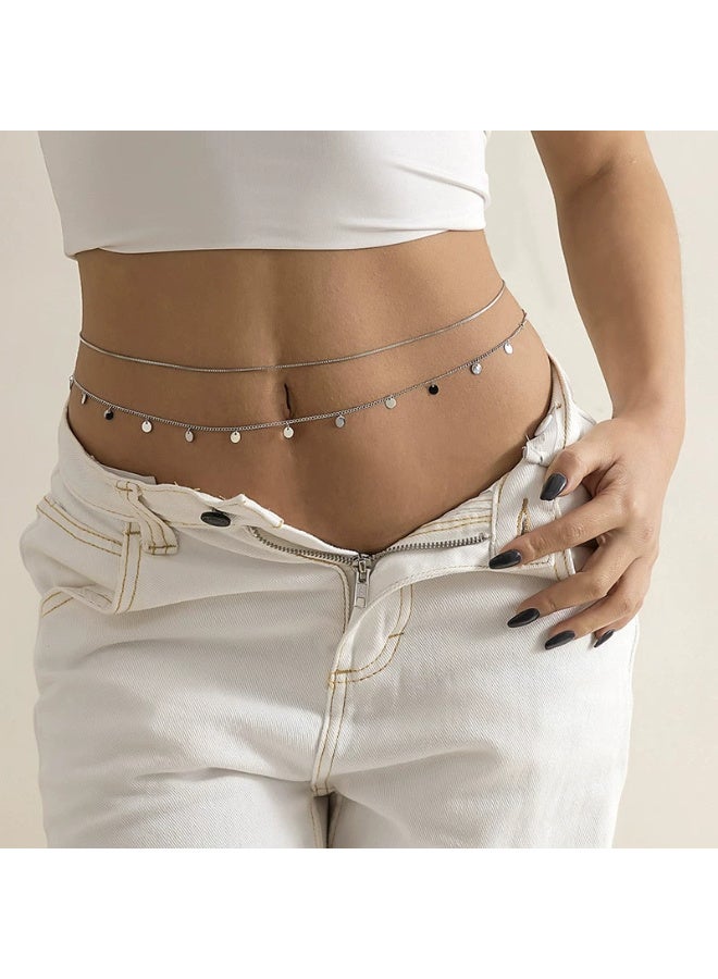 Glitter style silver body chain waist chain for women