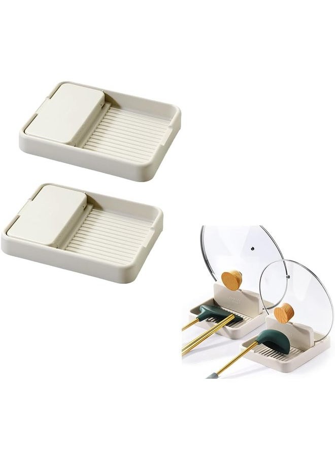 Oasisgalore 2-Pack Spoon Rest with Drip Pad - Utensil Holder for Kitchen (Beige)  - Image 1