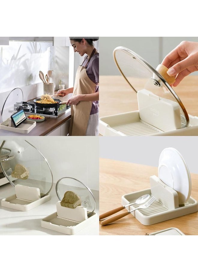 Oasisgalore 2-Pack Spoon Rest with Drip Pad - Utensil Holder for Kitchen (Beige)  - Image 2