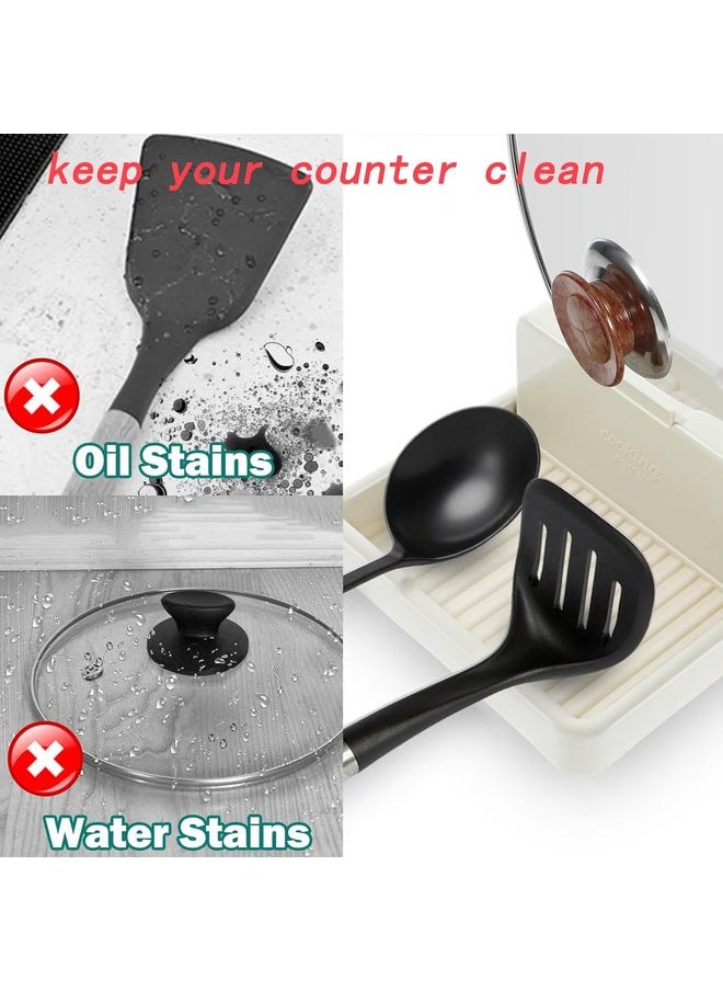 Oasisgalore 2-Pack Spoon Rest with Drip Pad - Utensil Holder for Kitchen (Beige)  - Image 3