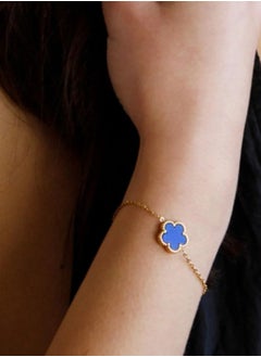 FARMA Blue Flower Steel Base Bracelet - Adjustable 18K Gold Plated  - Image 2