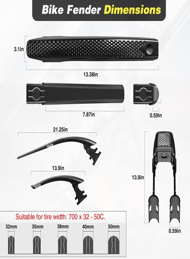 FOMAS Bike Fender Set Mudguard Front and Rear Waterproof Detachabale Adjustable Mud Guard for Universal Road Gravel Bicycle 700 x 32-50C - Image 5