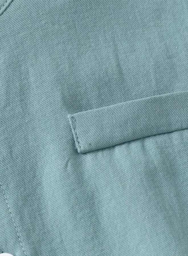 YUNIQEE Blue Mandarin Collar Short Sleeve Solid Shirt