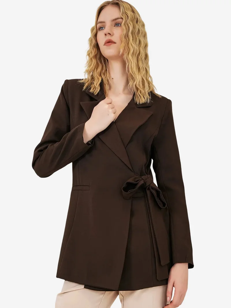BIG DART BDART Long Tie Closure Shawl Collar Blazer