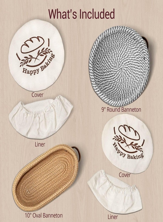 Howasai Banneton Bread Basket, 9" Round and 10" Oval Bread Proofing Basket Set with Cotton Liners and Covers, Bread Basket Proofing Bowl Ideal for Sourdough Starter and Artisan Loaf Baking - Image 3