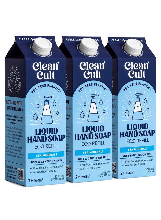 Cleancult Liquid Hand Soap Refills - Sea Minerals - Gentle On Sensitive Skin - Made with Aloe Vera & Essential Oils - Eco Friendly - Paper-Based Packaging - 32 oz/3 Pack - Image 1