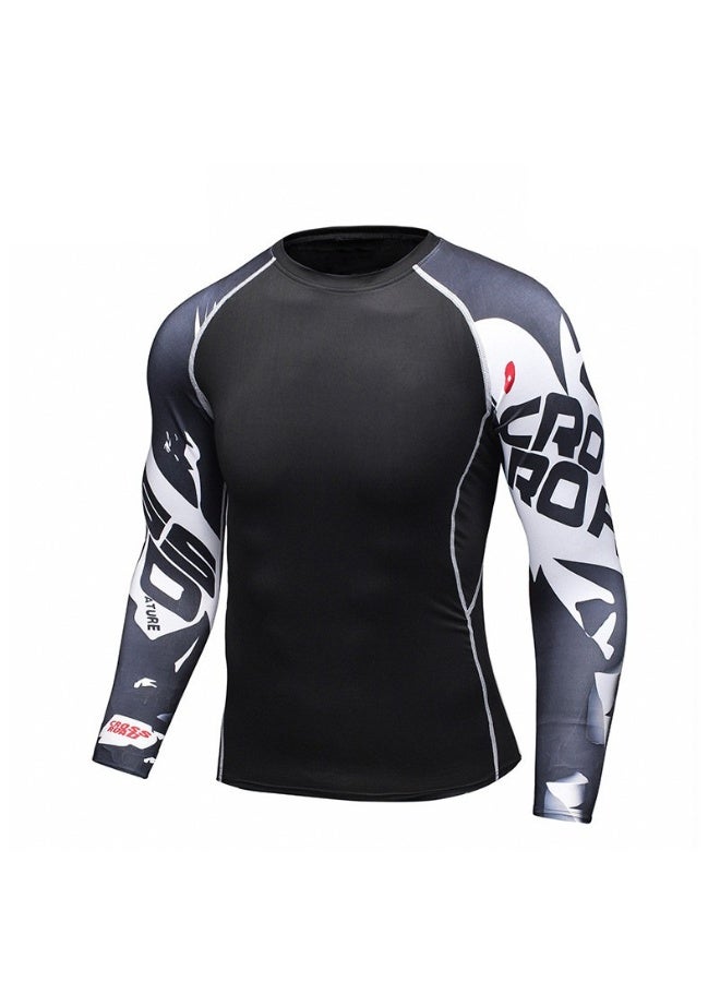 Men's Long Sleeve Fitness Print T Shirt Running Training Sports Tights Tops Fast Drying Elastic Sportswear Tees - Image 1