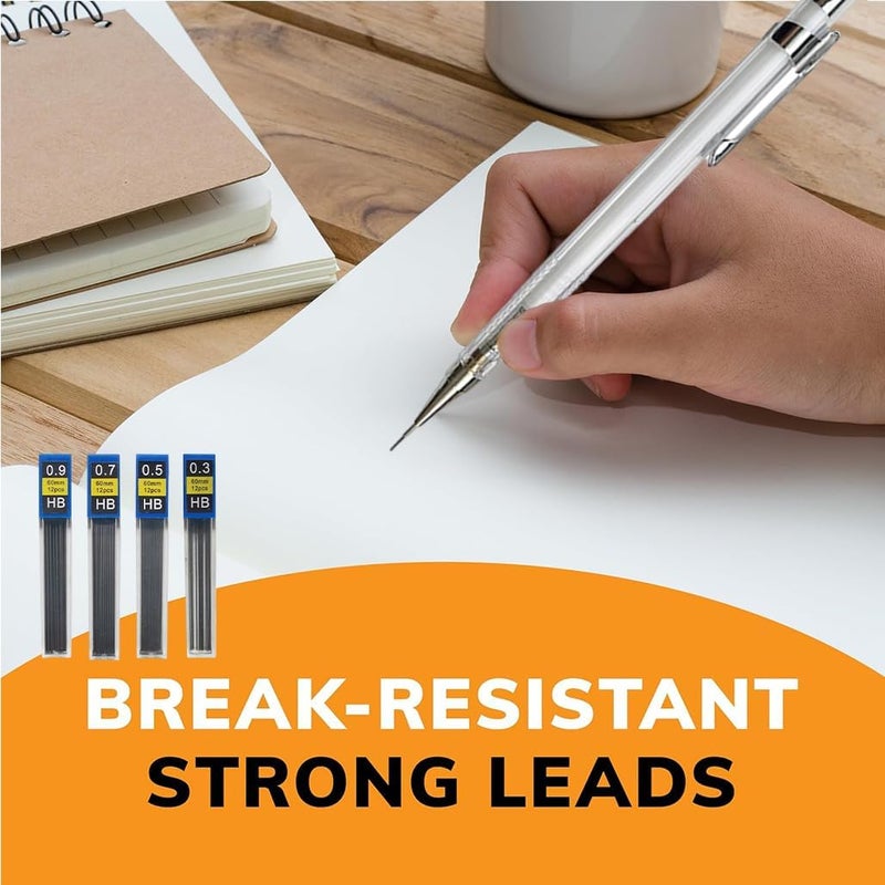 Goodern Mechanical Pencil Set,4 Pcs Transparent Pencils 0.3, 0.5, 0.7, 0.9 Mm With 4 Boxes Of Hb Pencil Lead,2 Pcs Erasers,Automatic Clutch Drafting Sketching Pencil,School Supply For Writing Drawing - Image 3