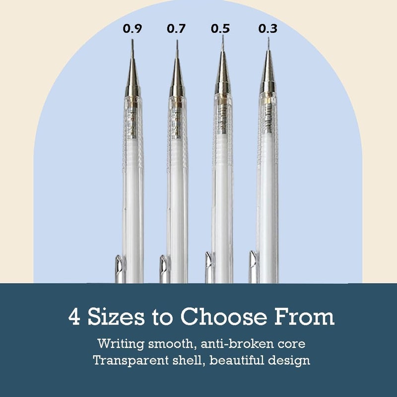 Goodern Mechanical Pencil Set,4 Pcs Transparent Pencils 0.3, 0.5, 0.7, 0.9 Mm With 4 Boxes Of Hb Pencil Lead,2 Pcs Erasers,Automatic Clutch Drafting Sketching Pencil,School Supply For Writing Drawing - Image 2