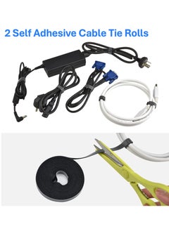YooA 126pcs Cable Management Organizer Kit | Cord Organizer for Home and Office, Include 2 Self Adhesive Cable Tie Rolls+4pc Cable Sleeves+10pcs reusable wire ties+10pc Cable Clips+100 Cable Fastening Ties, Suitable for power cords/USB cables/TV cables/PC desktop cables  - Image 2