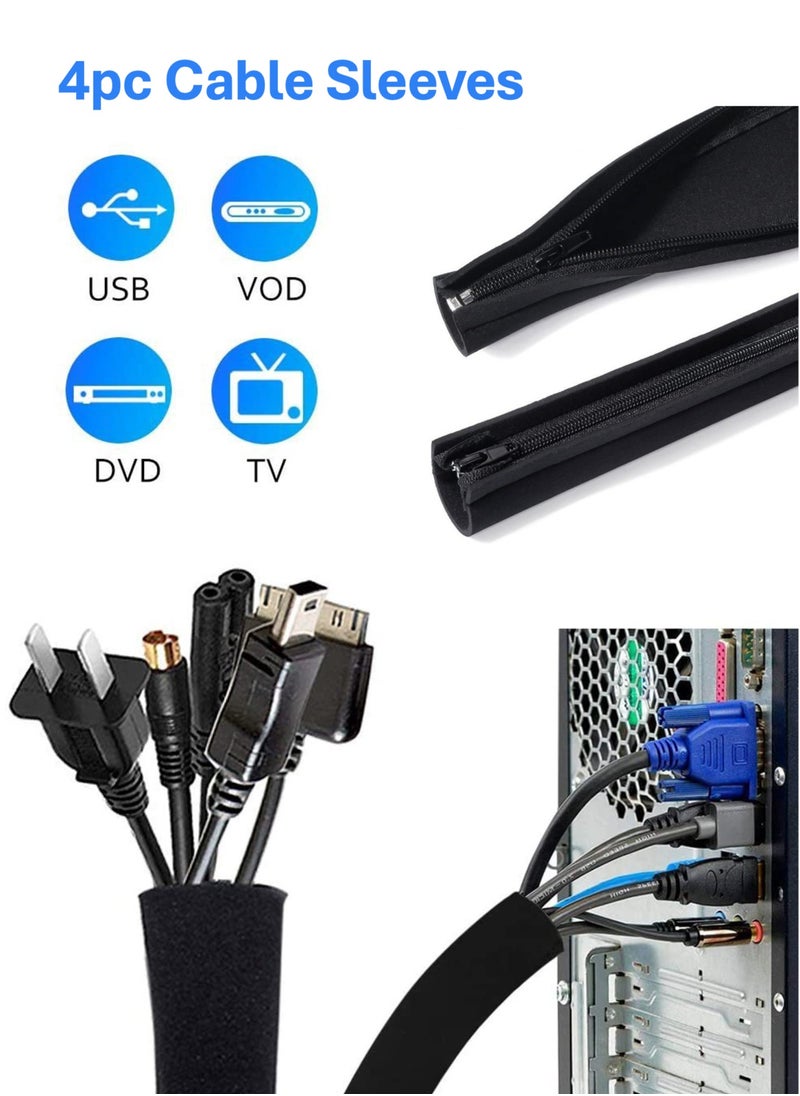 YooA 126pcs Cable Management Organizer Kit | Cord Organizer for Home and Office, Include 2 Self Adhesive Cable Tie Rolls+4pc Cable Sleeves+10pcs reusable wire ties+10pc Cable Clips+100 Cable Fastening Ties, Suitable for power cords/USB cables/TV cables/PC desktop cables  - Image 3
