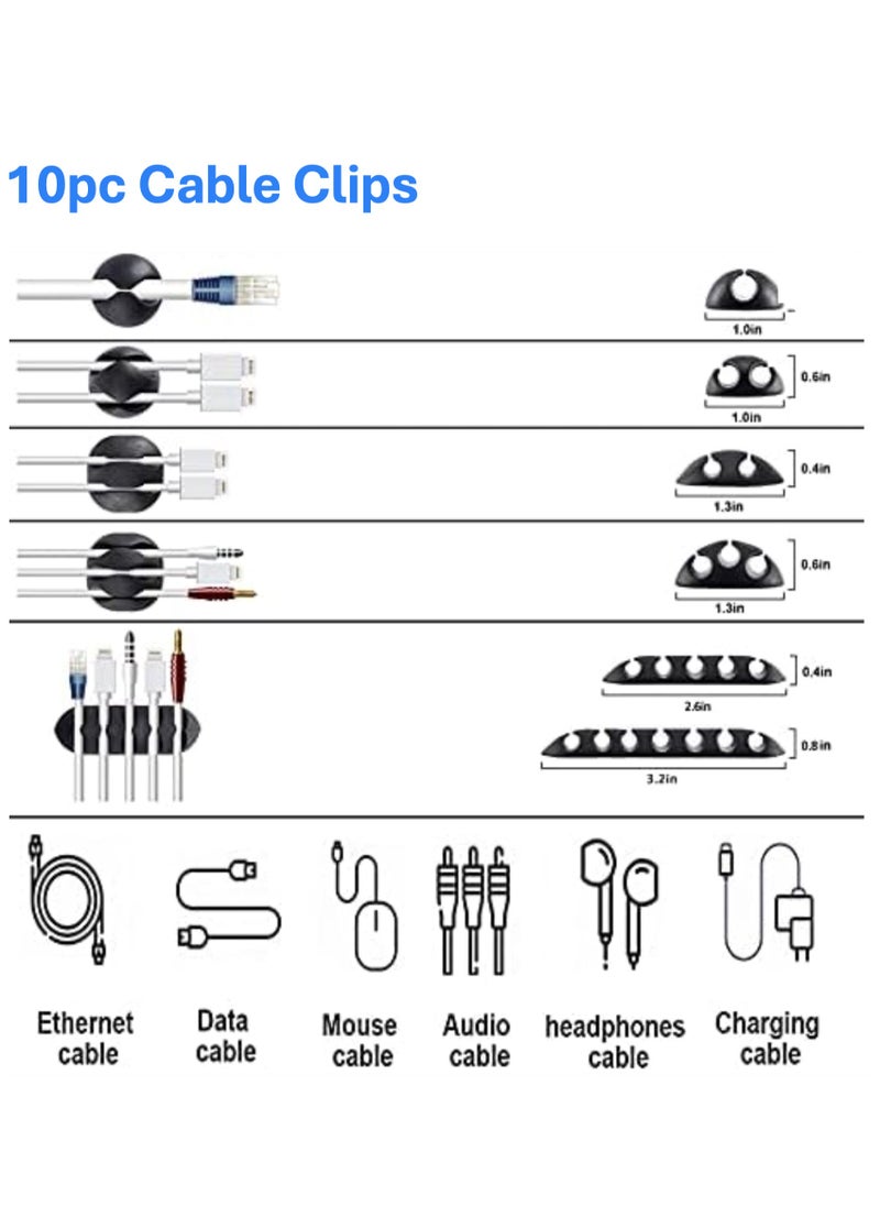 YooA 126pcs Cable Management Organizer Kit | Cord Organizer for Home and Office, Include 2 Self Adhesive Cable Tie Rolls+4pc Cable Sleeves+10pcs reusable wire ties+10pc Cable Clips+100 Cable Fastening Ties, Suitable for power cords/USB cables/TV cables/PC desktop cables  - Image 5