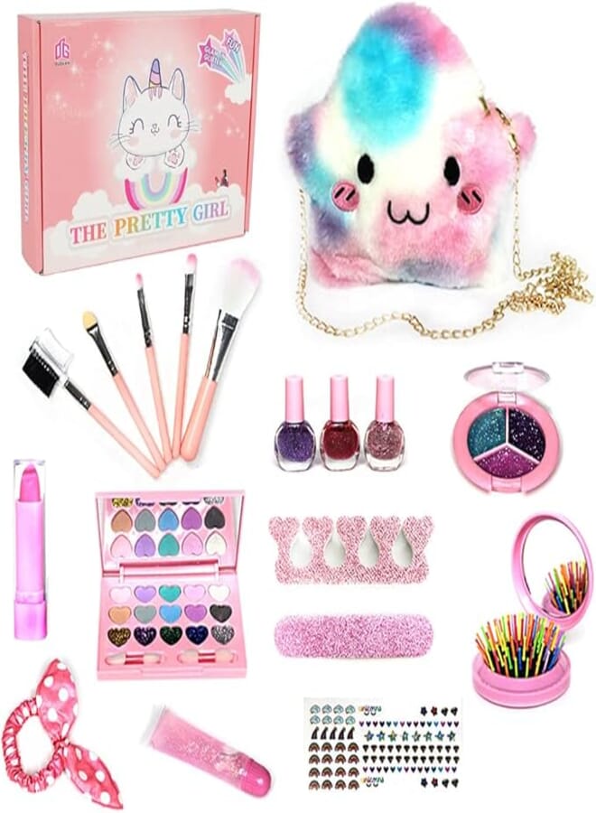 Goolsky Goolsky Kids Makeup Kit for Girl Real Washable Girls Make Up Toys Little Girl Pretend Play Makeup Set with Cosmetic Bag for 2 3 4 5 6 7 8 9 10 11 12 Year Old Toddlers Birthday 