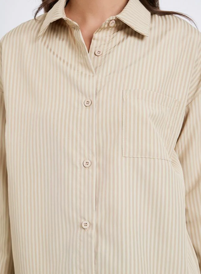 Styli  Women Striped Long Sleeve Oversized Shirt for Women | Best Price UAE