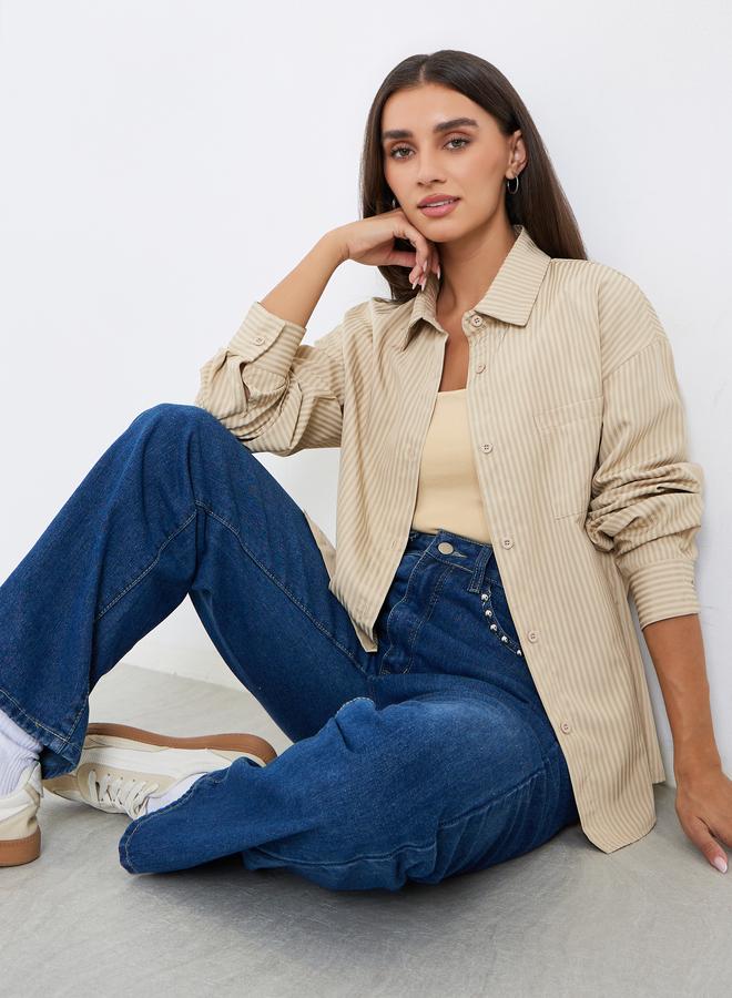 Styli Women Striped Long Sleeve Oversized Shirt - Image 1