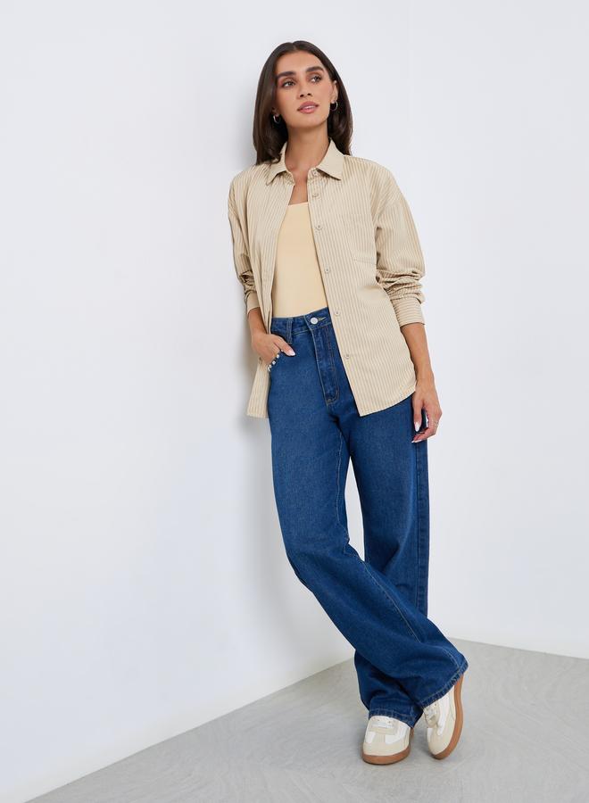 Styli Women Striped Long Sleeve Oversized Shirt - Image 2