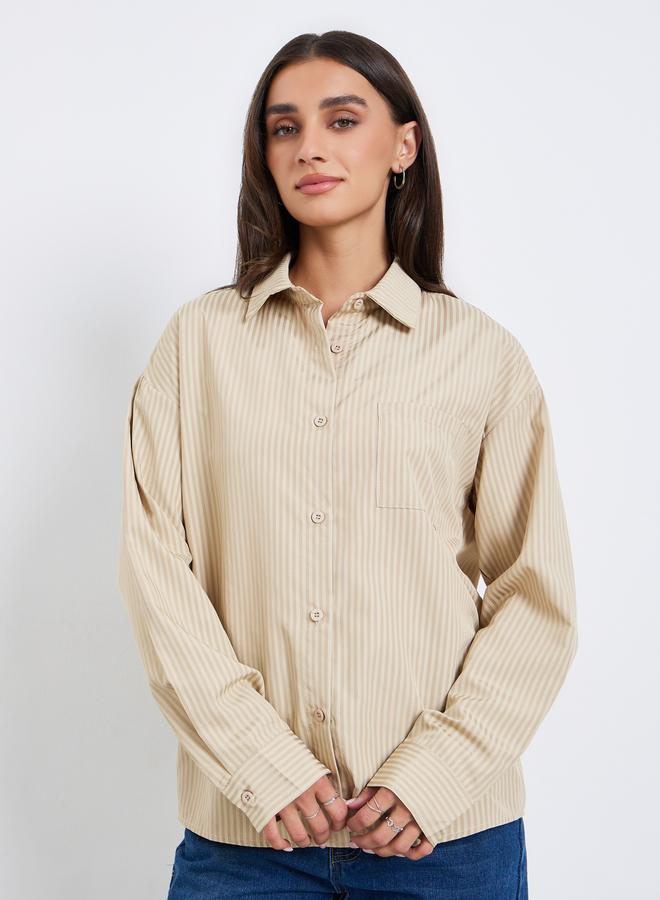 Styli Women Striped Long Sleeve Oversized Shirt - Image 3