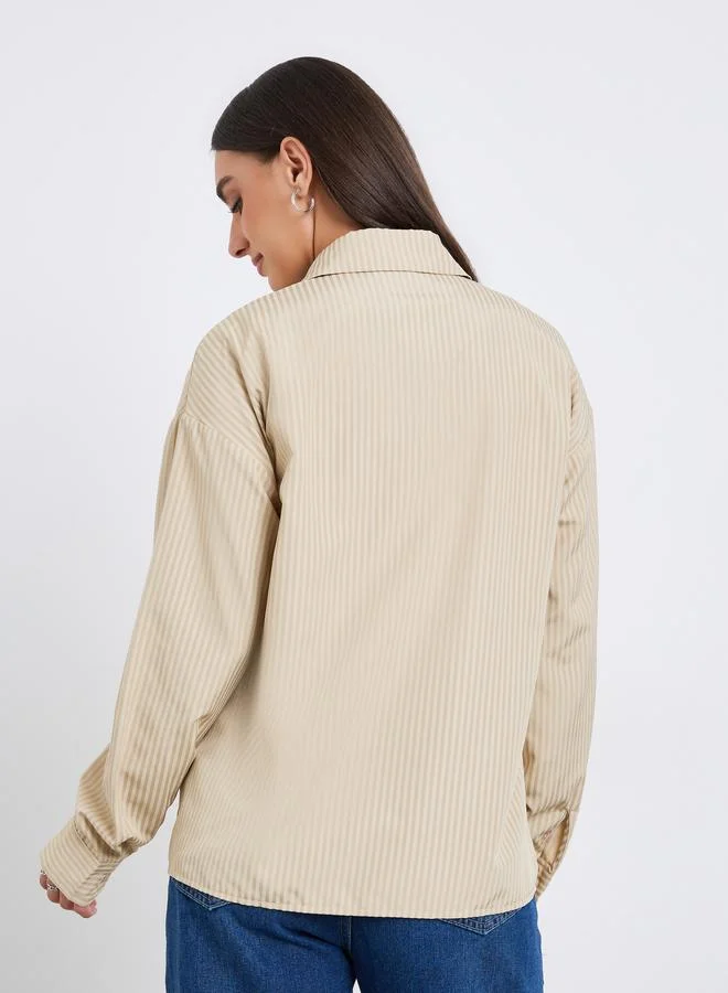 Styli  Women Striped Long Sleeve Oversized Shirt for Women | Best Price UAE