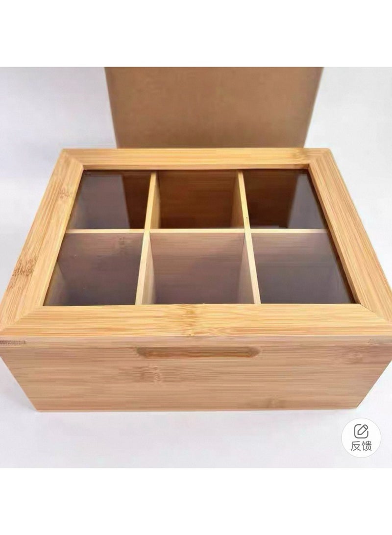 بوكس الشاى والاعشاب 6 خانة الخامة خشب بامبو ضد الماية غطاء اكليرك - Image 1
