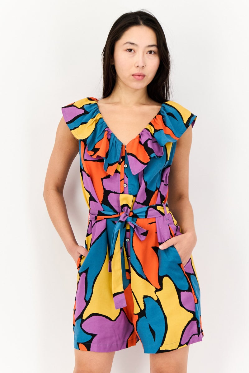 SALSA Women Abstract Print Sleeveless Playsuit, Multicololour - Image 1