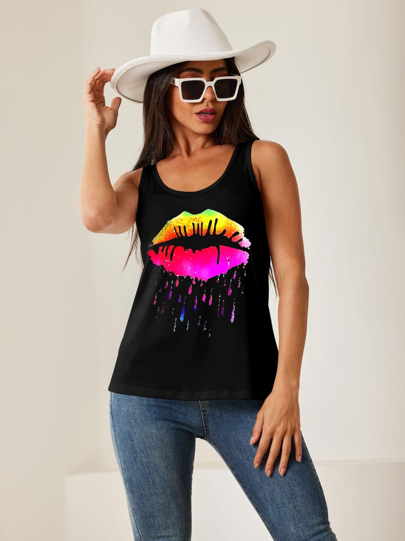 SAUKOLE Women's Sleeveless Yoga Workout Tank Tops Star tie dye Racerback Cute Printed Loose Fit Running Exercise T-Shirt - Image 1