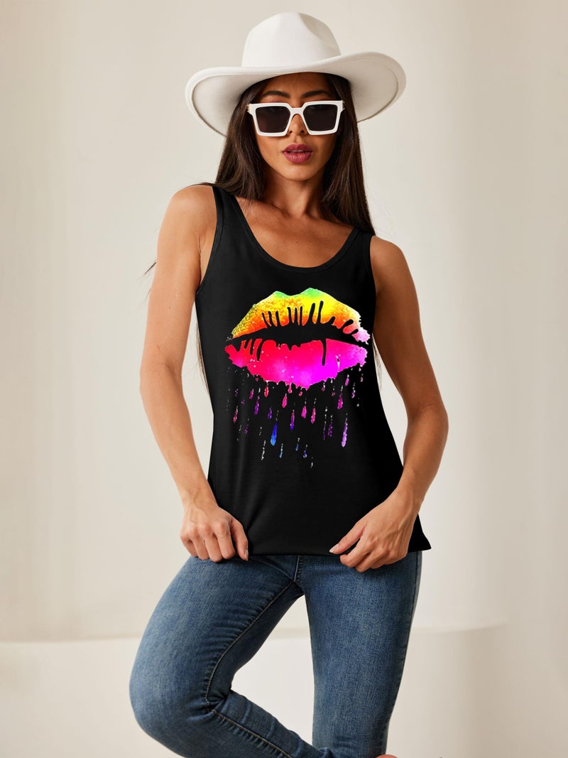 SAUKOLE Women's Sleeveless Yoga Workout Tank Tops Star tie dye Racerback Cute Printed Loose Fit Running Exercise T-Shirt - Image 3