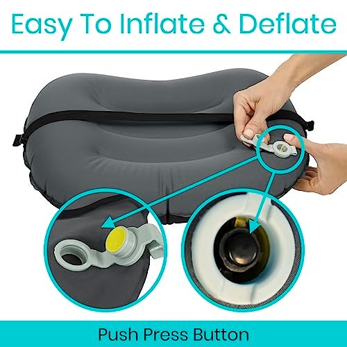 Vive Inflatable Lumbar Pillow Cushion for Airplane Seat Travel Support Lower Back Cushion for Car Office Chair Adjustable Firm Air Neck Pain Sciatica Relief Compact Portable Camping Headrest - Image 3