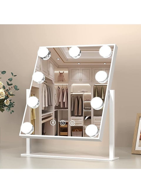 COOLBABY Makeup Mirror with Lights, Lighted Makeup Mirror with 9 Dimmable Bulbs and 3 Color Lighting Modes, Smart Touch Control, Plug in Light Up Mirror