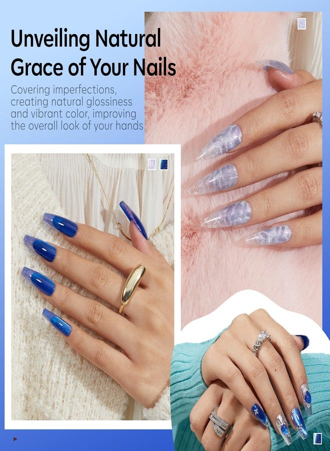 modelones Gel Nail Polish Set 2 PCS 15 ML Blue Cat Eye Gel Nail Polish Glitter Galaxy Dark Blue 9D With Magnet Light Shimmer Soak Off Led Nail Art DIY Salon For Women - Image 2