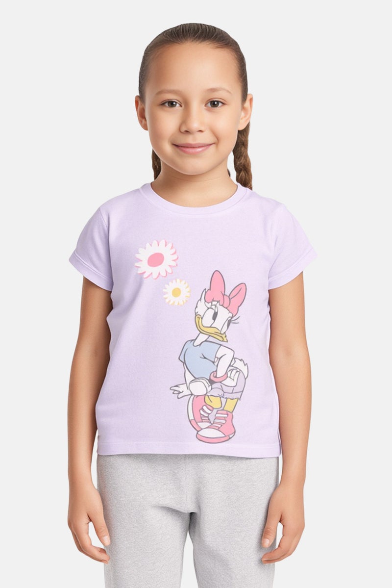Disney Kids Girl Short Sleeve Micky And Friends T-Shirt, Lavender - Image 1