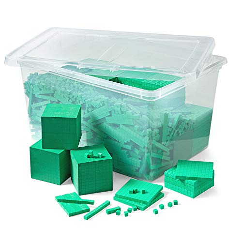 hand2mind Green Foam Base Ten Blocks Complete Set Place Value Blocks Counting Cubes for Kids Math Base 10 Math Manipulatives for Kids Kindergarten Homeschool Supplies Set of 1610 - Image 1