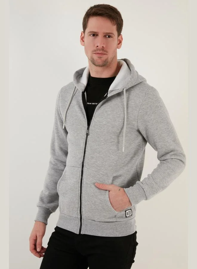 Buratti Buratti Regular Fit Hooded Zippered Furry Soft Coated Winter Sweat Men's SWEAT 5905340