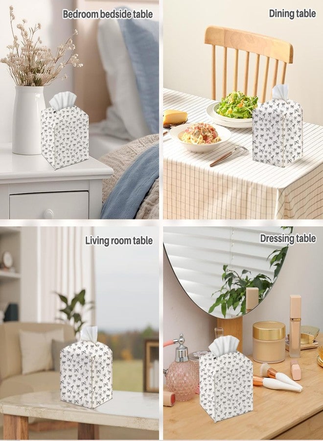 XLRSDF Tissue Box Cover, Tissue Box Holder, Square with Belt Bottom, PU Leather Decorative Organizer for Desk, Tabletop, Countertop Bathroom, Toilet Car, Office, Dresser Bedside, Aesthetic Black Bow Decor - Image 5