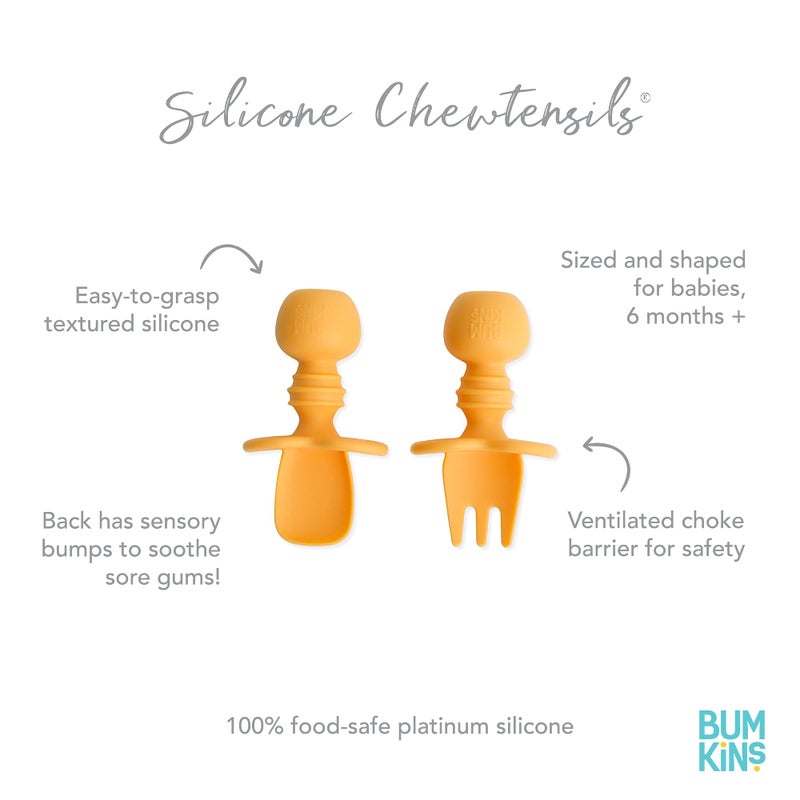 Bumkins Baby Utensils Set, Chewtensils Silicone Spoons for Dipping, Self-Feeding, Baby Led Weaning, Trainer Learning, First Stage Eating, Soft Practice Fork and Spoon, Babies 6 Months, Tangerine - Image 5