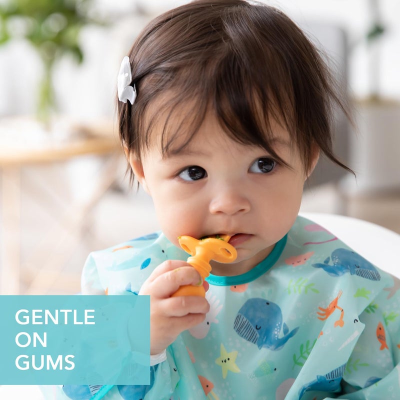 Bumkins Baby Utensils Set, Chewtensils Silicone Spoons for Dipping, Self-Feeding, Baby Led Weaning, Trainer Learning, First Stage Eating, Soft Practice Fork and Spoon, Babies 6 Months, Tangerine - Image 3