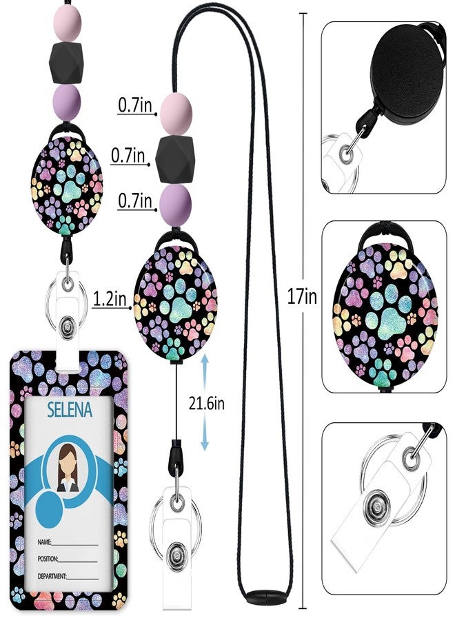 Icycay Dog Paw Retractable Lanyards for Id Badges, ID Holder with Silicone Beaded Lanyard Badge Retractable Clip, Cute Paw Name Tag Work Office Supplies for Men Women Teacher Gifts - Image 4