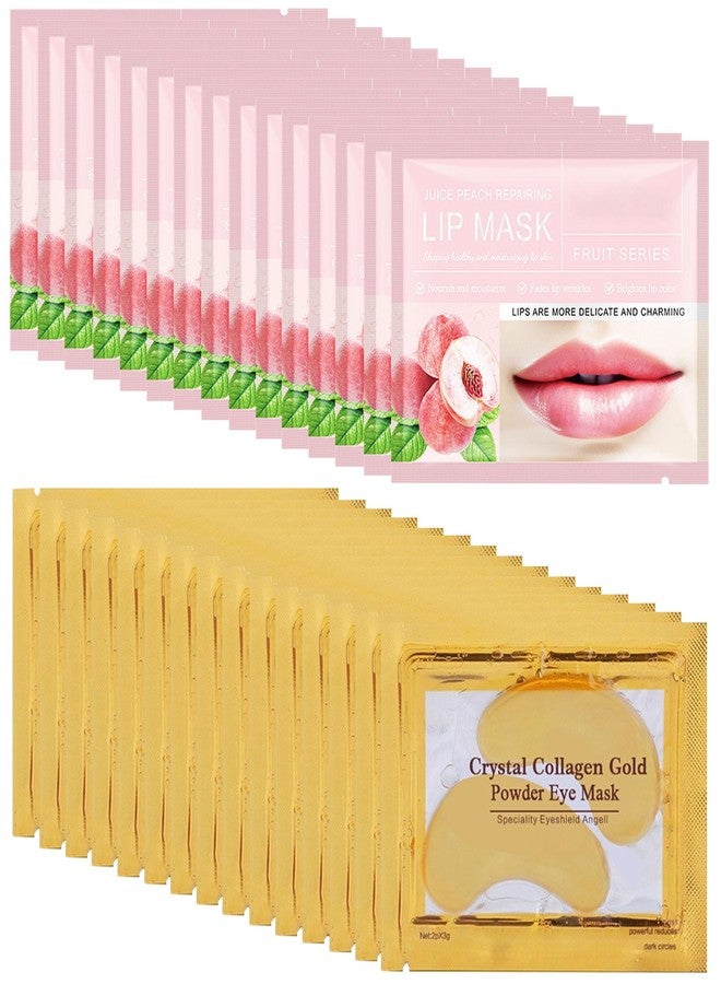 Felico Eye Mask & Lip Masks - 30PCS Under Eye Patches for Puffy Eyes Bags Dark Circles,Gold Collagen Hydrating Moisturizing Smoothing Lip Care Gel Pads Reducing Fine Lines,Anti-Aging Wrinkles Peach - Image 1