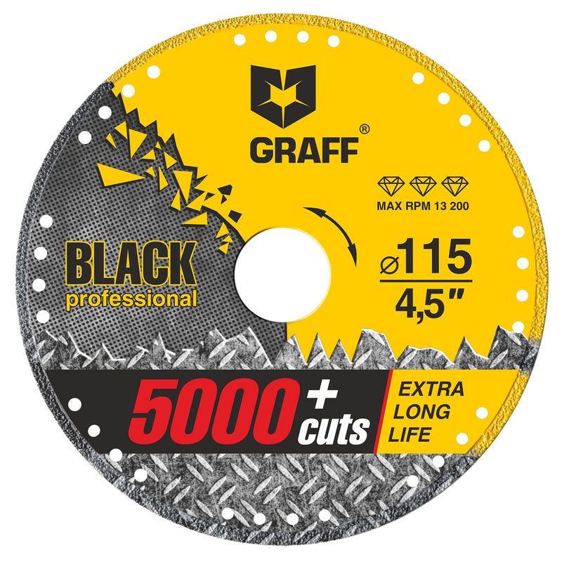 GRAFF Black Cut Off Wheels 4 1/2 Inch - Diamond Metal Cutting Disc for Angle Grinder 4.5 Inch - 60x Longer Wheel Life - Image 1