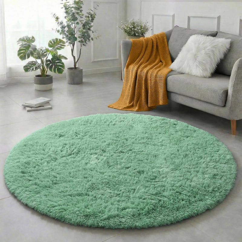 Amdrebio Sage Green Round Rug 4Ft for Bedroom Aesthetic Fluffy Furry Circle Rugs for Nursery Classroom Teen Boys Baby Kids Room Decor Cute Shaggy Area Rug for Dorm Fuzzy Plush Light Mint Carpet - Image 2