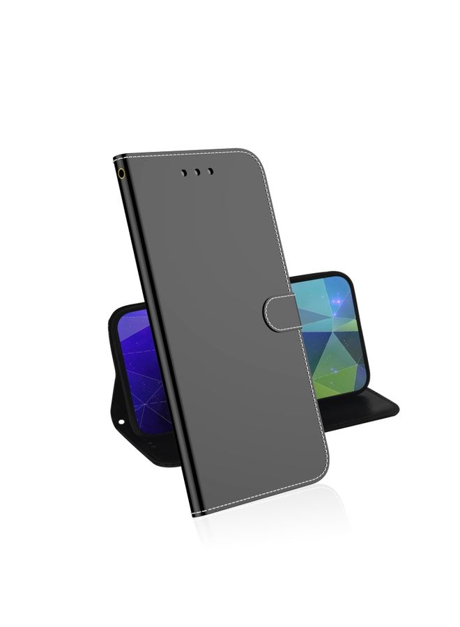 BGM Case Cover For UMIDIGI A7S Lmitated Mirror Surface Horizontal Flip Leather Case with Holder & Card Slots & Wallet & Lanyard Black