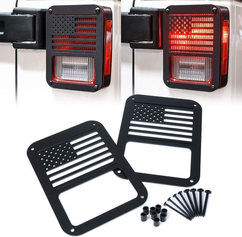 Xprite Aluminum Alloy “American US Flag” Tail Light Covers Guards Protectors Compatible with 2007-2018 Jeep Wrangler JK Unlimited Accessories -Pair - Image 1