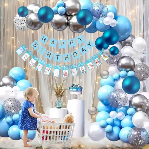 HK Balloons 64 Piece Blue 1st Happy Birthday Combo Set with White Net Curtain Cloth Decorations for a Blue-Themed Birthday Celebrations for boys 1st birthday decorations - Image 1