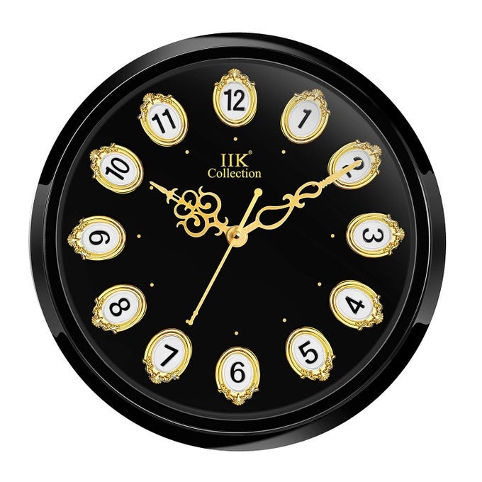DESIGNER ANALOGUE PLASTIC SWEEP SILKY SILENT NO TIC-TIC SOUND QUARTZ ROUND WALL CLOCK WITH GLASS FOR HOME, KITCHEN, LIVING ROOM, BED ROOM, OFFICE (GOLDEN AND BLACK)