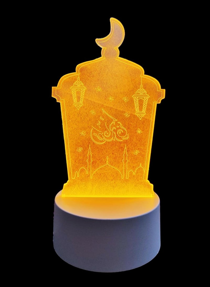 Ramadan Decorative LED Night Light, 20 cm, 3D Mosque Design, Yellow Illumination with USB Powered Cord - Image 1