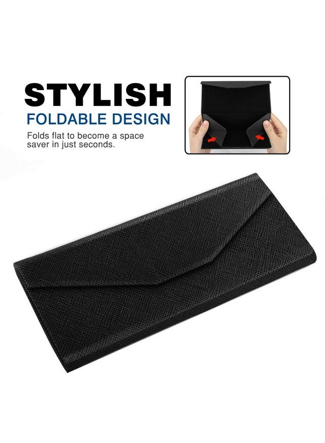 MoKo Foldable Eyeglass Case Pu Leather Portable Lightweight Sunglasses Storage Triangular Fold Case Eyewear Protector Box With Magnet Closure And Cleaning Cloth For Men Women Youth Kids Black - Image 2